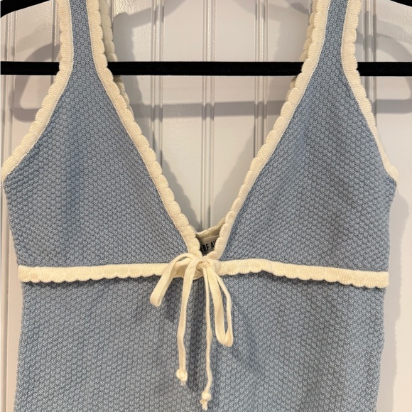 Djerf Avenue Cream and Blue Tie Front Tank Top - Picture 2 of 5